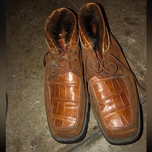 Custom made real leather & fur Mens laced boots